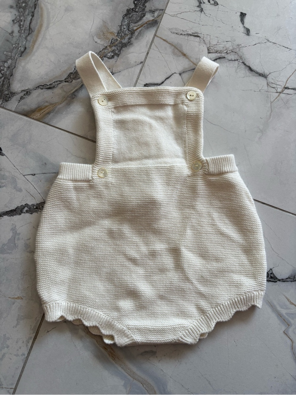 Jacadi Cream Knit Suspender Romper